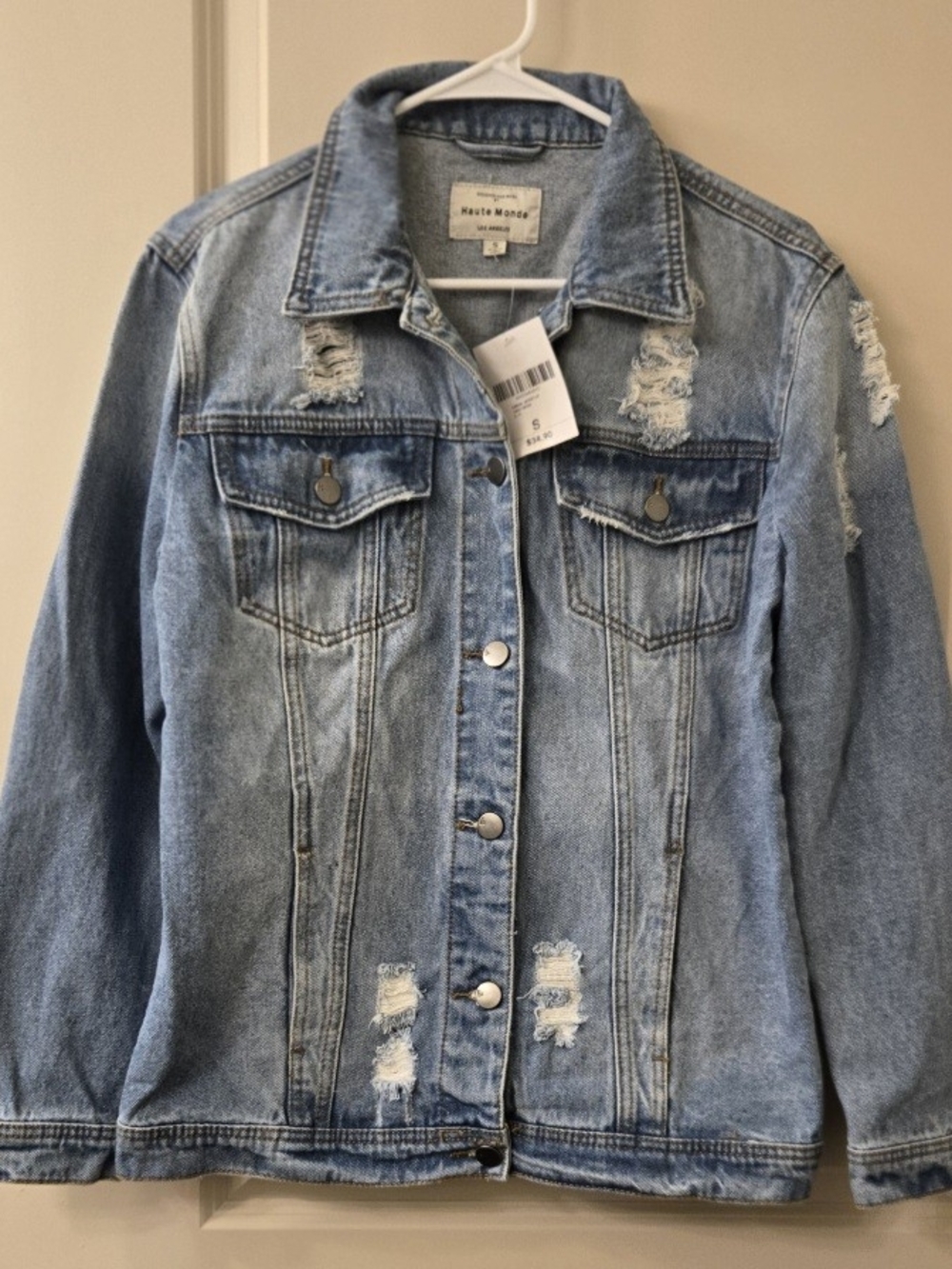 Haute Monde Light Blue Distressed Denim Jacket